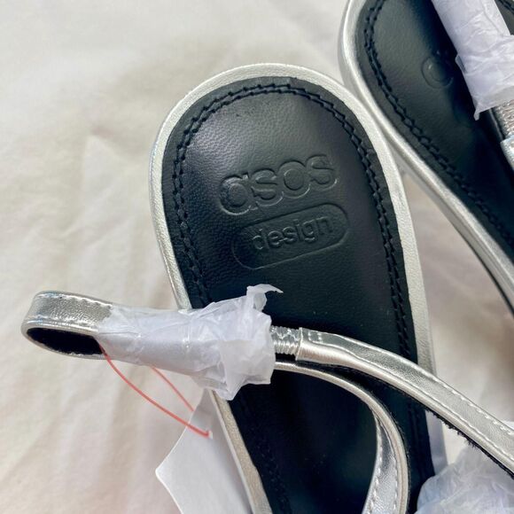 NWT ASOS DESIGN Model Shake Preppy Silver Slingback Kitten Heels US 8 - Picture 6 of 7